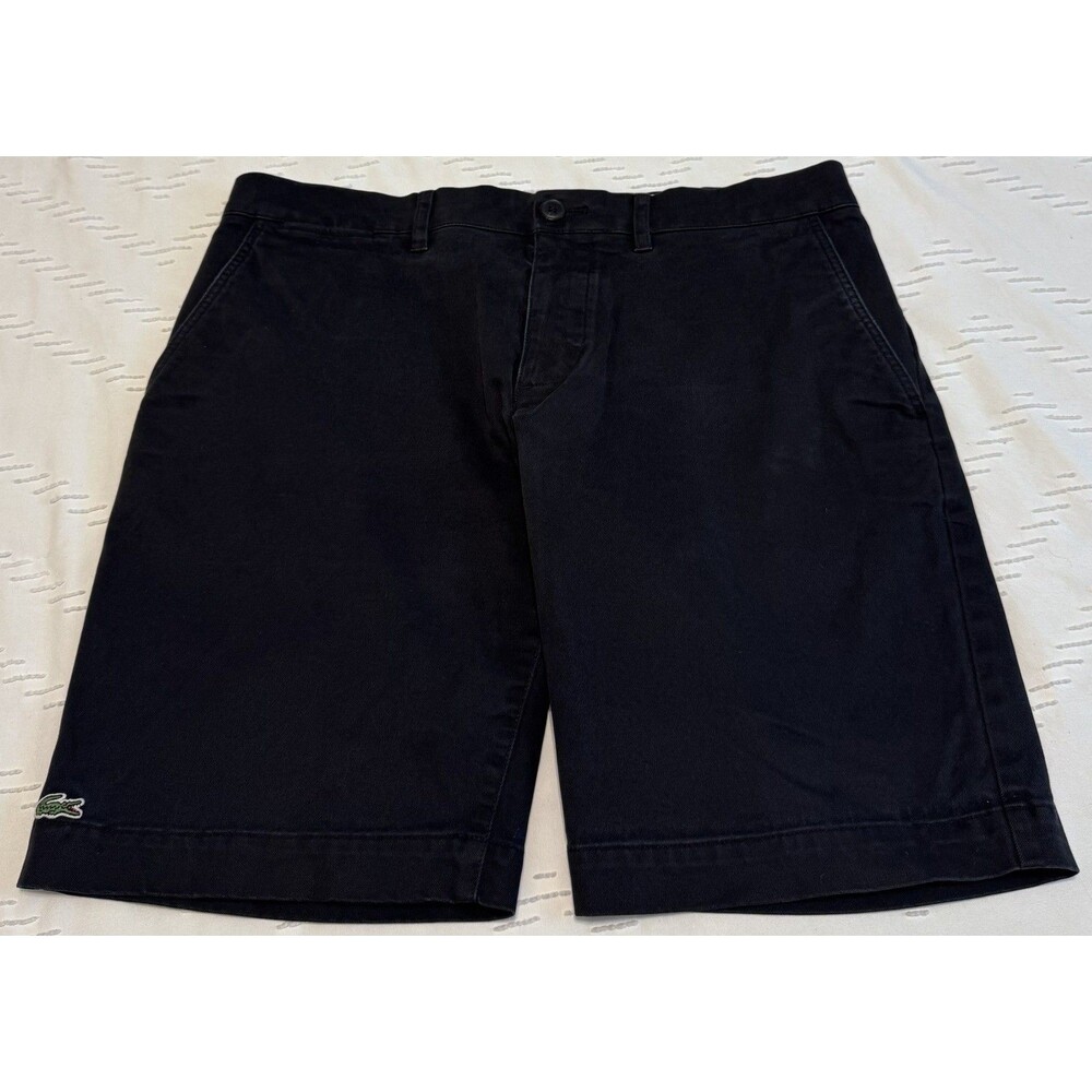 Lacoste Shorts Men's 33 Flat Front Chino Black Cotton Slim Fit Crocodile Logo 9”